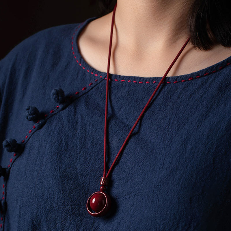 Fortune Jewel Cinnabar Om Mani Padme Hum PiXiu Blessing Lucky Bead Necklace Pendant