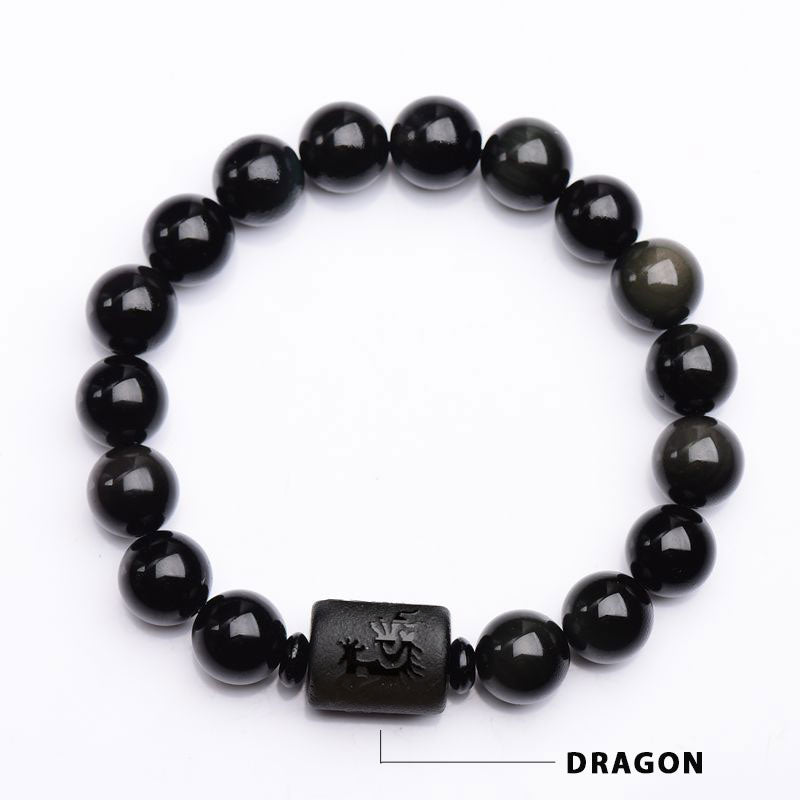 Fortune Jewel Soul Cleansing Black Obsidian Phoenix Dragon Bracelet