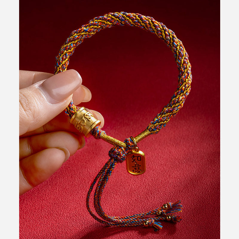 Fortune Jewel Handmade Multicolored Tibetan Om Mani Padme Hum Ruyi Auspicious Charm Braided Bracelet