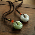 Fortune Jewel Natural Round Jade Gray Jade Peace Buckle Luck Necklace Pendant