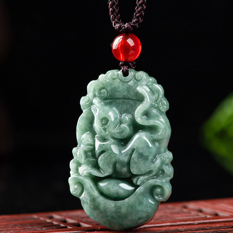 Buddha Stones Natural Jade 12 Chinese Zodiac Prosperity Necklace Pendant Fortune Jewel