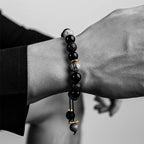 Fortune Jewel Black Obsidian Lava Rock Stone Yin Yang Strength Bracelet