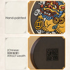 Fortune Jewel PiXiu Copper Coin Ebony Wood Luck Attract Wealth Key Chain Decoration