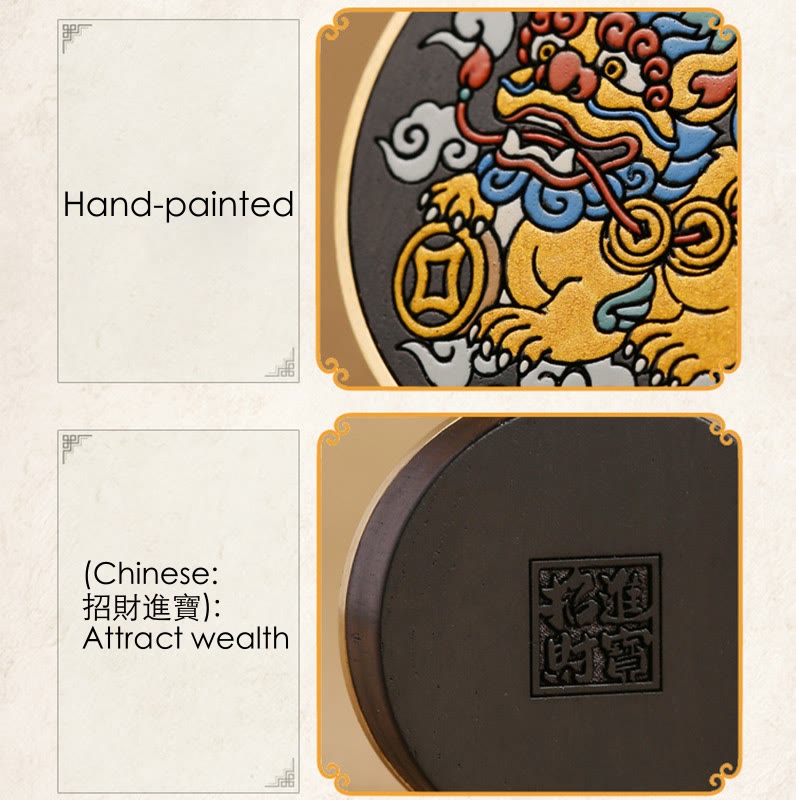Fortune Jewel PiXiu Copper Coin Ebony Wood Luck Attract Wealth Key Chain Decoration
