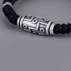 Fortune Jewel 999 Sterling Silver Nine-Eye Dzi Bead Pattern Blessing Rope Bracelet