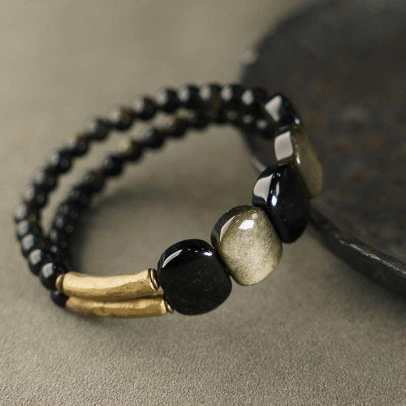 Fortune Jewel Black Obsidian Gold Sheen Obsidian Strengthen Bracelet