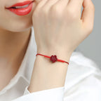 Fortune Jewel Handmade Plum Blossom Four Leaf Clover PiXiu Lotus Koi Fish Cinnabar Blessing Braid Bracelet