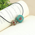 Fortune Jewel Tibetan Turquoise Double Bead Protection Strength Necklace Pendant