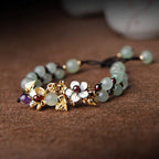 Fortune Jewel Green Aventurine Garnet Bead Flower Petal Luck Bracelet
