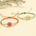 Fortune Jewel Strawberry Quartz Pink Crystal Prehnite White Agate Bead Healing Rope Bracelet