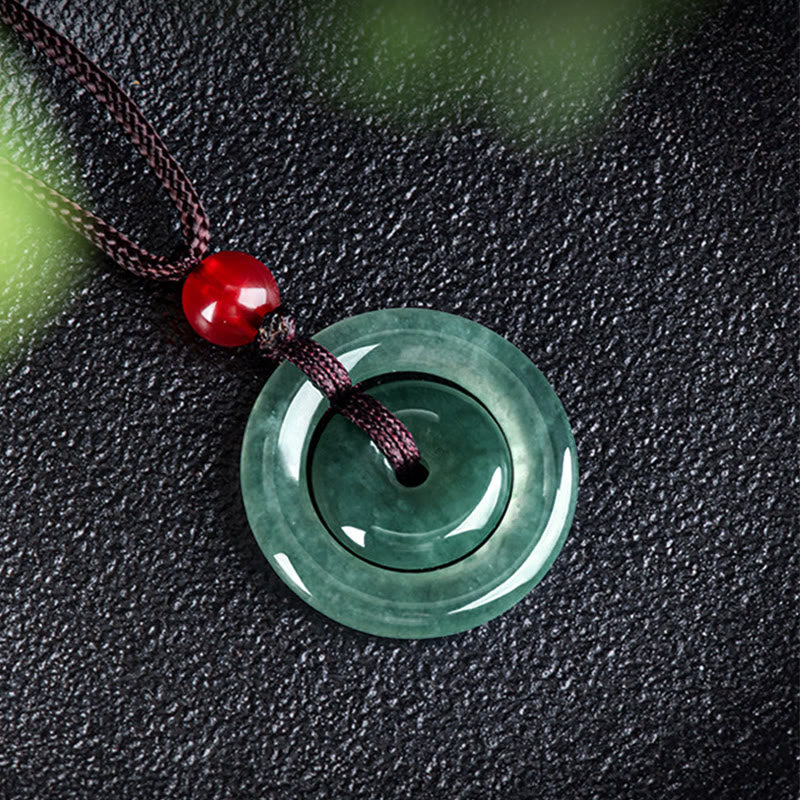 Fortune Jewel Green Jade Double Peace Buckle Abundance Necklace Pendant