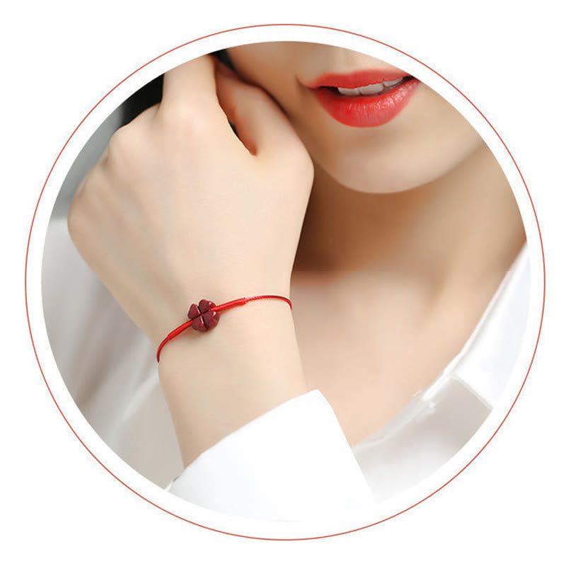 Fortune Jewel Handmade Plum Blossom Four Leaf Clover PiXiu Lotus Koi Fish Cinnabar Blessing Braid Bracelet