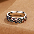 Fortune Jewel Colorful Plum Blossoms Design Healing Copper Adjustable Ring