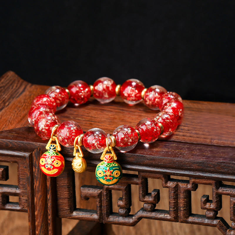 Fortune Jewel Gold Swallowing Beast Family Charm Luminous Fluorescent Liuli Glass Bead Success Bracelet
