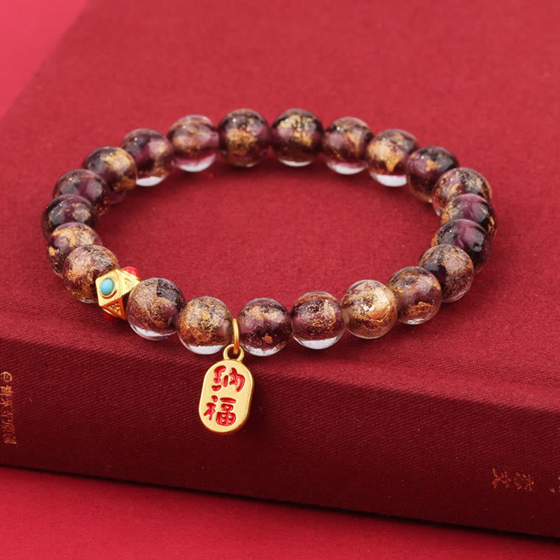 Fortune Jewel Tibetan Incense Ash Liuli Glass Bead Lucky Fortune Fu Character Charm Bracelet