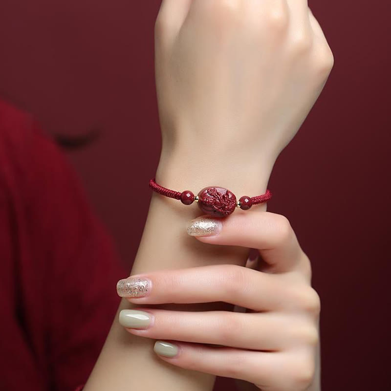 Fortune Jewel Chinese Zodiac Natal Buddha Cinnabar Keep Away Evil Spirits Rope Bracelet