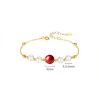 Fortune Jewel 925 Sterling Silver Pearl Cinnabar Healing Bead Chain Bracelet