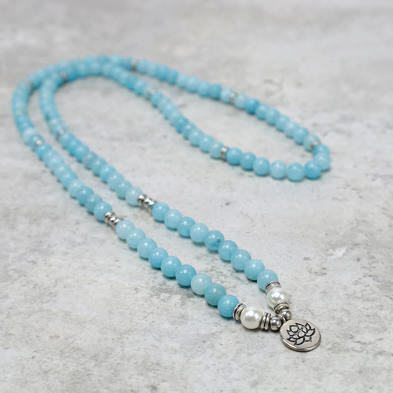 Fortune Jewel Natural Amazonite Stone Healing Lotus Mala Bracelet