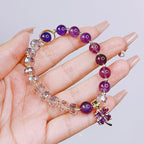 Fortune Jewel Amethyst Crystal Four Leaf Clover Healing Charm Bracelet