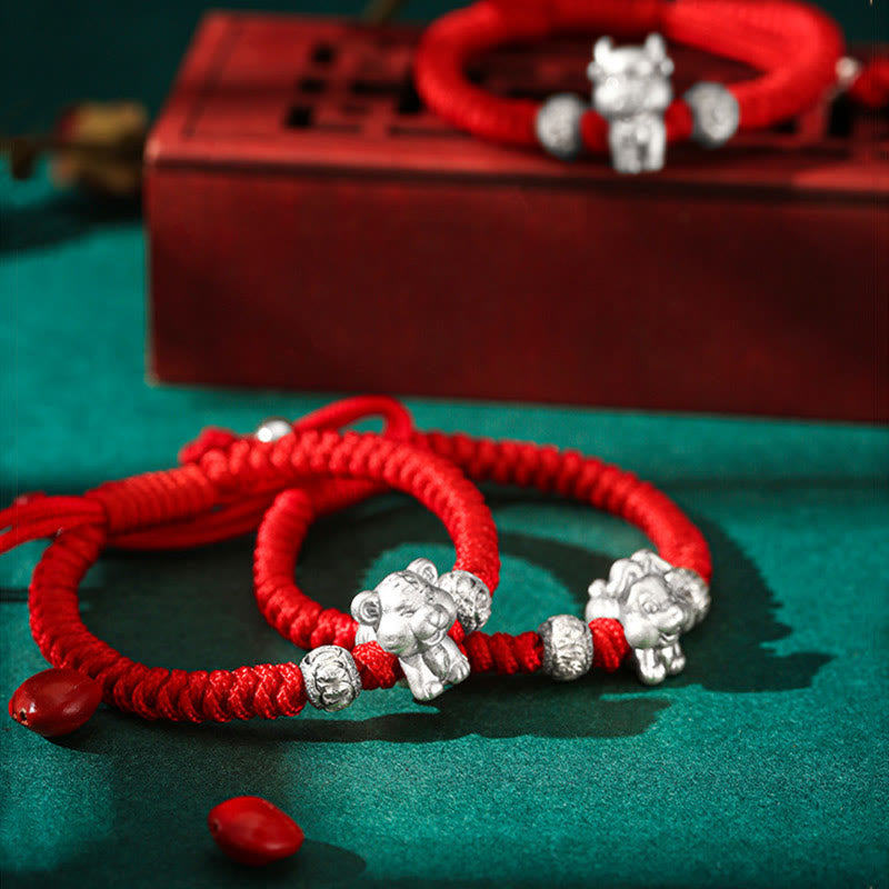 Fortune Jewel 999 Sterling Silver Chinese Zodiac Red Rope Luck Handcrafted Kids Bracelet Fortune Jewel