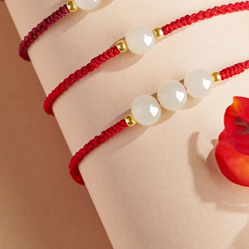 Fortune Jewel Handcrafted Round Jade Lucky Bead Prosperity Braided Bracelet