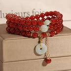 Fortune Jewel Natural Red Agate Jade Peace Buckle Calm Triple Wrap Bracelet