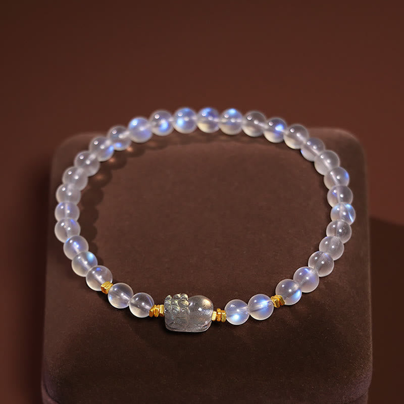 Fortune Jewel 925 Sterling Silver Plated Gold Natural Moonstone PiXiu Healing Bracelet