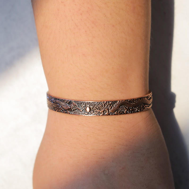 Fortune Jewel Dragon Phoenix Magnetic Solid Copper Cuff Bracelet Bangle