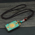 Fortune Jewel Tibet God Of Wealth Money Tree Golden Phoenix Thangka Ebony Peace Necklace Pendant