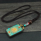 Fortune Jewel Tibet God Of Wealth Money Tree Golden Phoenix Thangka Ebony Peace Necklace Pendant