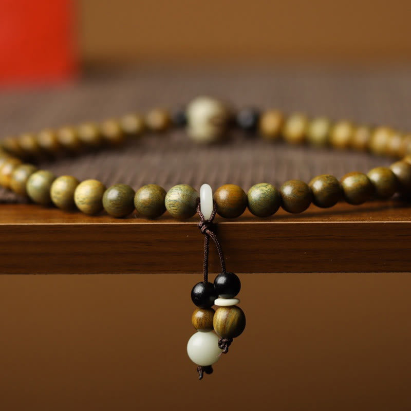 Fortune Jewel Green Sandalwood Bodhi Seed Lotus Soothing Double Wrap Bracelet