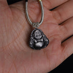 Fortune Jewel Natural Silver Sheen Obsidian Laughing Buddha Protection Necklace Pendant