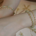 Fortune Jewel 14K Gold Plated 2 Layers Hetian Jade Bead Luck Prosperity Bracelet
