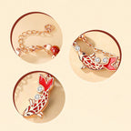 Fortune Jewel 925 Sterling Silver Lucky Koi Fish Cinnabar Zircon Prosperity Double Layer Chain Bracelet