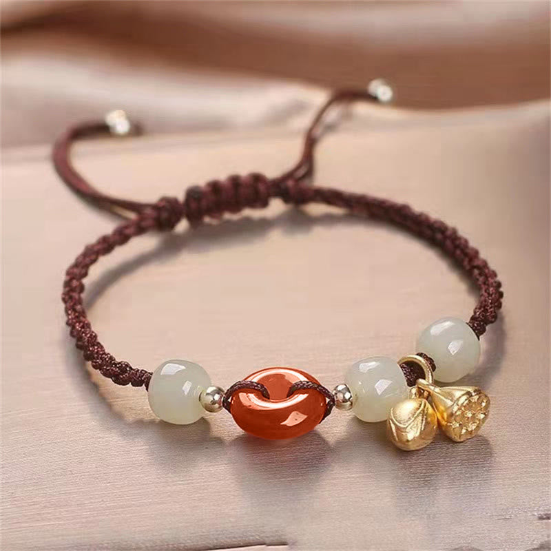 Fortune Jewel Red Agate Peace Buckle Jade Lotus Healing Braided Bracelet