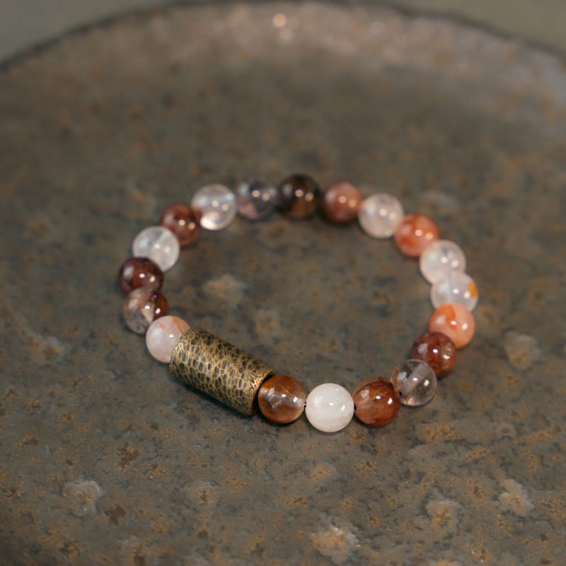 Fortune Jewel White Crystal Red Hematoid Quartz Gold Rutilated Quartz Purple Phantom Protection Bracelet
