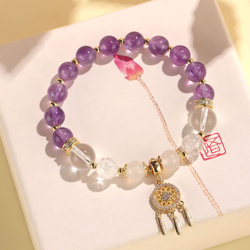 Fortune Jewel Green Strawberry Quartz Amethyst Crystal Dreamcatcher Healing Bracelet