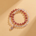 Fortune Jewel Strawberry Quartz White Crystal Money Bag Charm Positive Bracelet