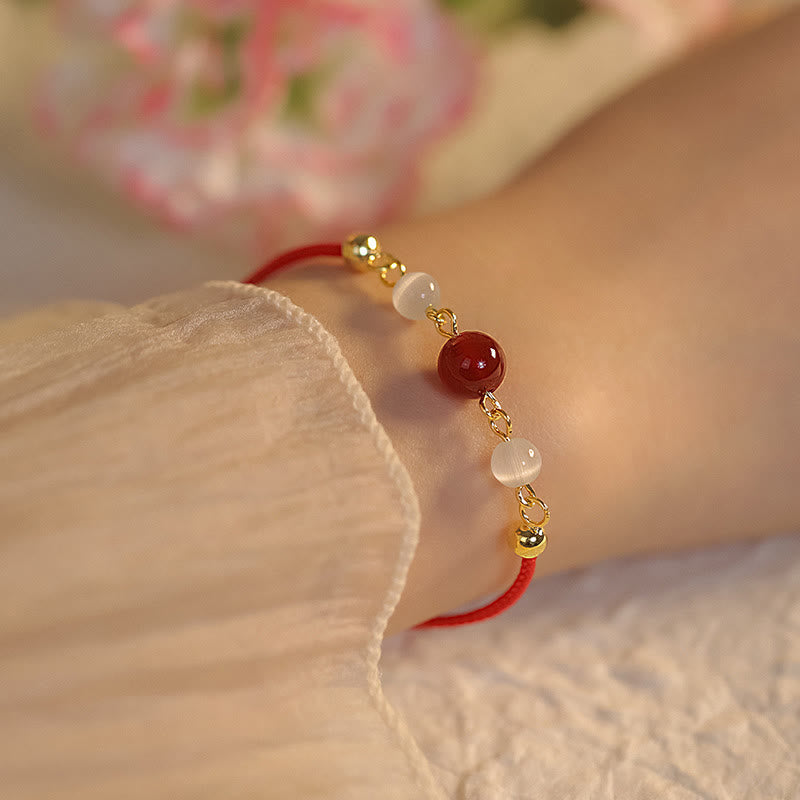 Fortune Jewel Red Agate Cat Eye Braided String Confidence Bracelet