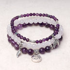 Fortune Jewel 3PCS Natural Quartz Crystal Beaded Healing Energy Lotus Bracelet