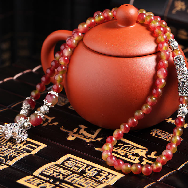 Fortune Jewel Natural Watermelon Tourmaline PiXiu Elephant Positive Triple Wrap Bracelet
