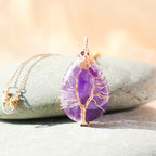Fortune Jewel Natural Quartz Crystal Tree Of Life Healing Energy Necklace Pendant