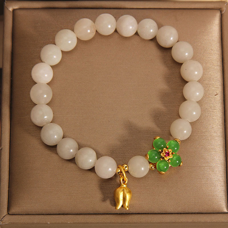 Fortune Jewel Natural Jade Green Flower Lily Of The Valley Luck Bracelet