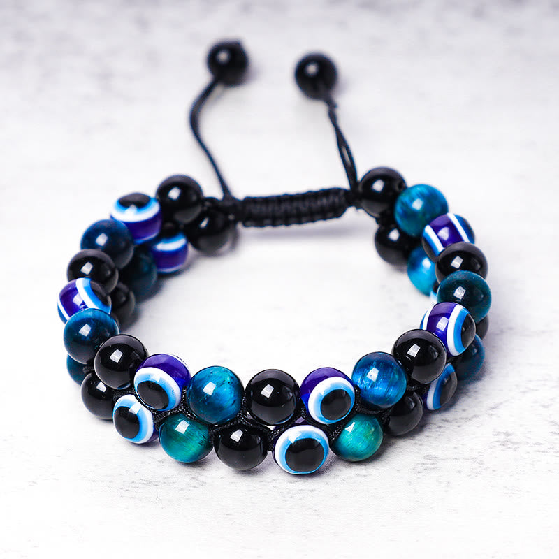 Fortune Jewel Evil Eye Hematite Tiger Eye Protection Beaded Bracelet