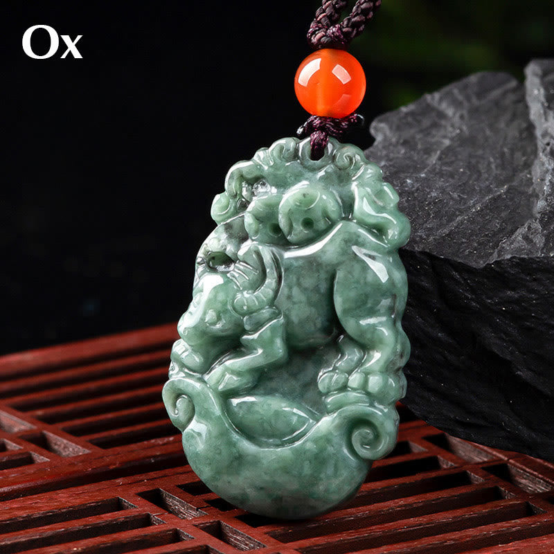 Buddha Stones Natural Jade 12 Chinese Zodiac Prosperity Necklace Pendant Fortune Jewel