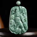 Fortune Jewel Natural Jade Guan Gong Amulet Wealth Necklace Pendant