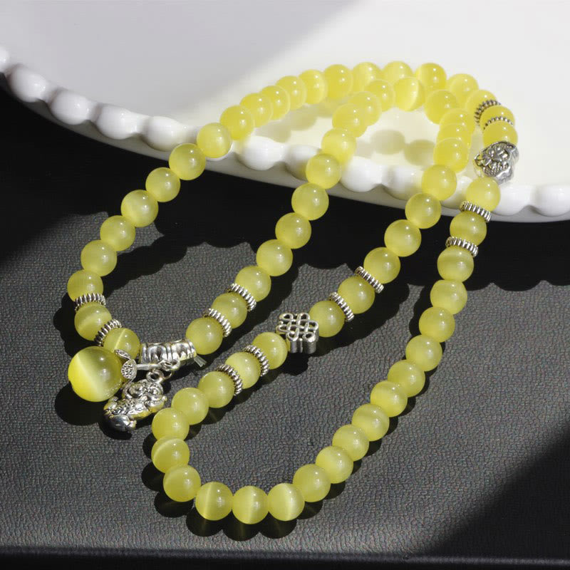 Fortune Jewel Cat Eye PiXiu Support Triple Wrap Bracelet