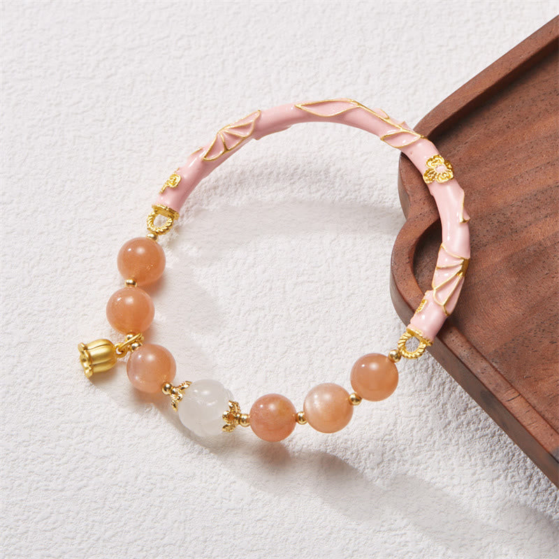Fortune Jewel Sun Stone Golden Silk Jade Lily of the Valley Charm Positive Bracelet Bangle