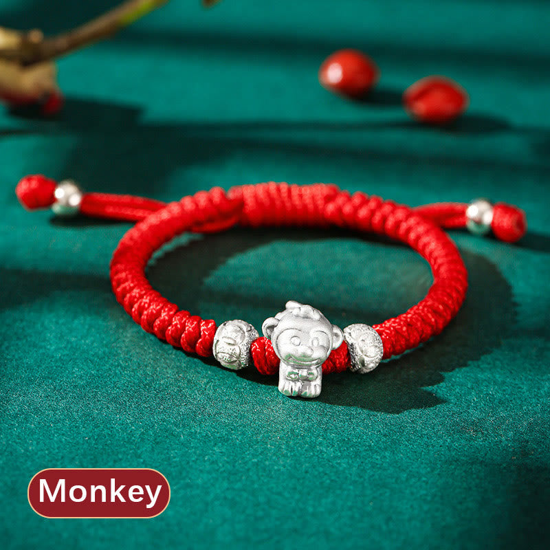 Fortune Jewel 999 Sterling Silver Chinese Zodiac Red Rope Luck Handcrafted Kids Bracelet Fortune Jewel