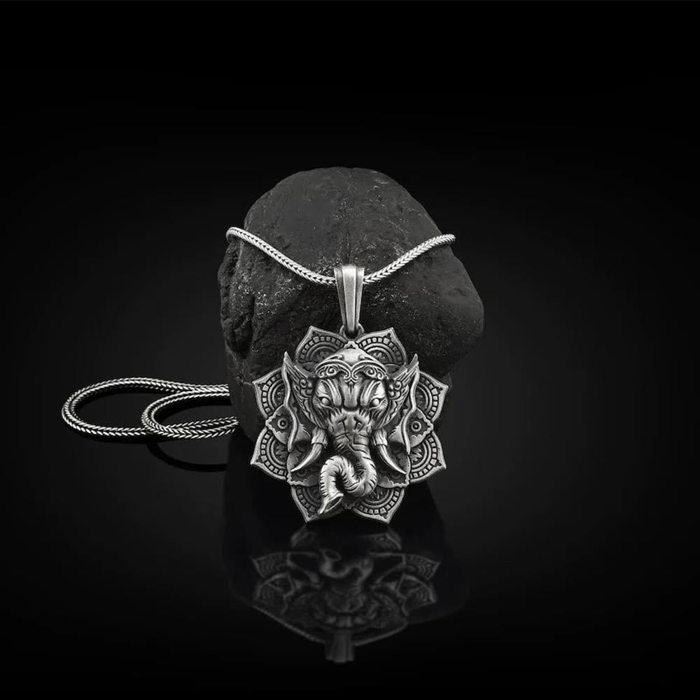 Fortune Jewel Pure Tin Ganesh Ganpati Elephant Protection Amulet Necklace Pendant